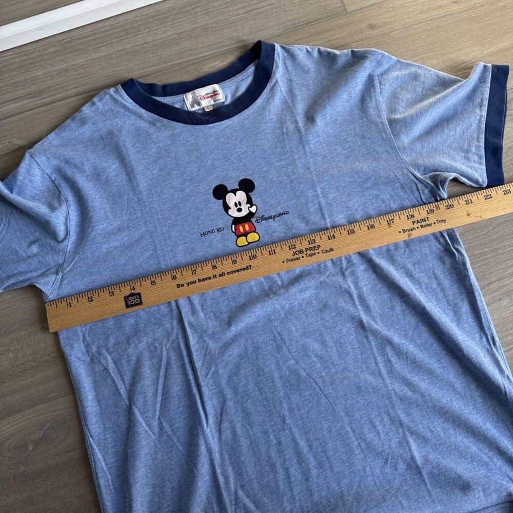 Hong Kong Disneyland T Shirt Ringer Tee Short Sleeve Blue Women’s Large - Picture 4 of 7